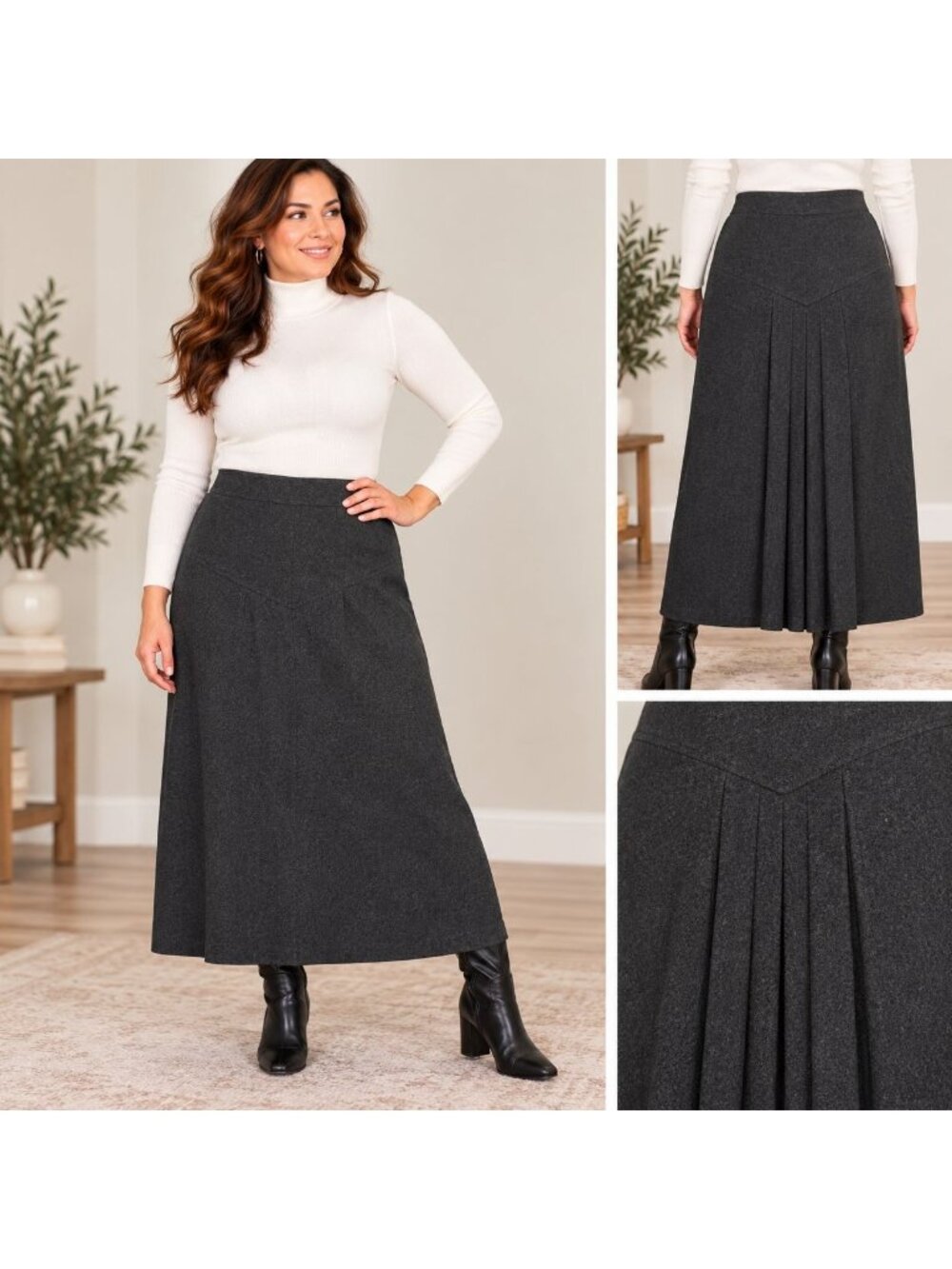 VTG Michele Womens Small Charcoal Gray 100% Wool Long Pleated Skirt 27" Waist